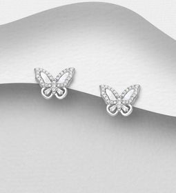 Silverörhängen studs - eleganta Fjärilar med zirkonia stenar