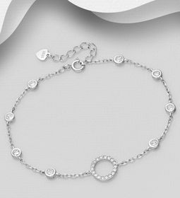 Silverarmband tunt armband med glittrande Ring & stenar