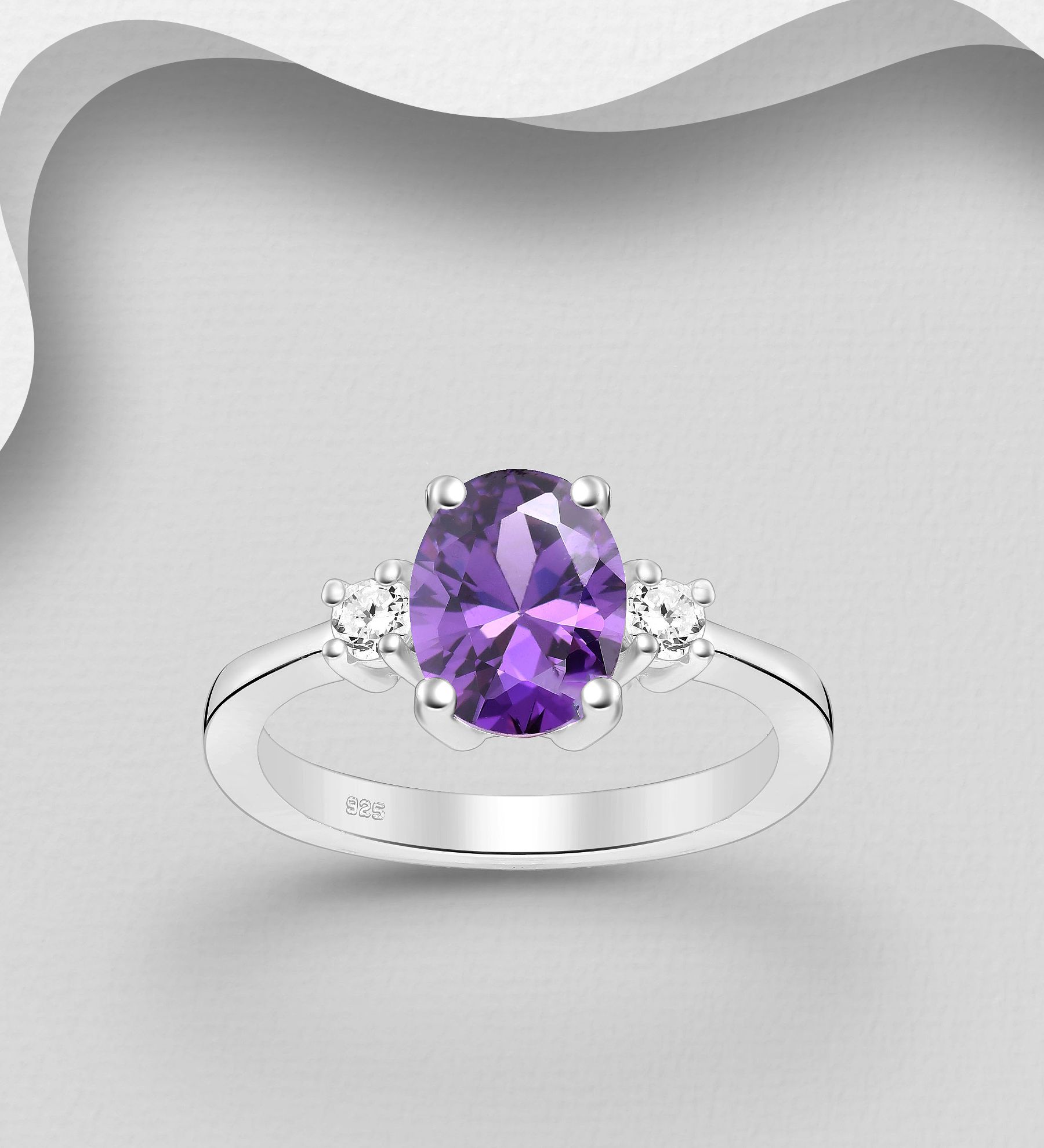 Silverring med stor lila Cubic sten - snygga, fina ringar till tjej/ dam i äkta 925 sterling silver