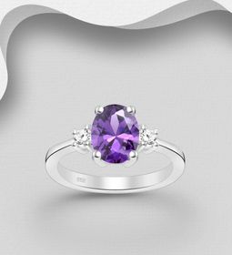 Silverring med stor lila Cubic sten - äkta 925 sterling silver