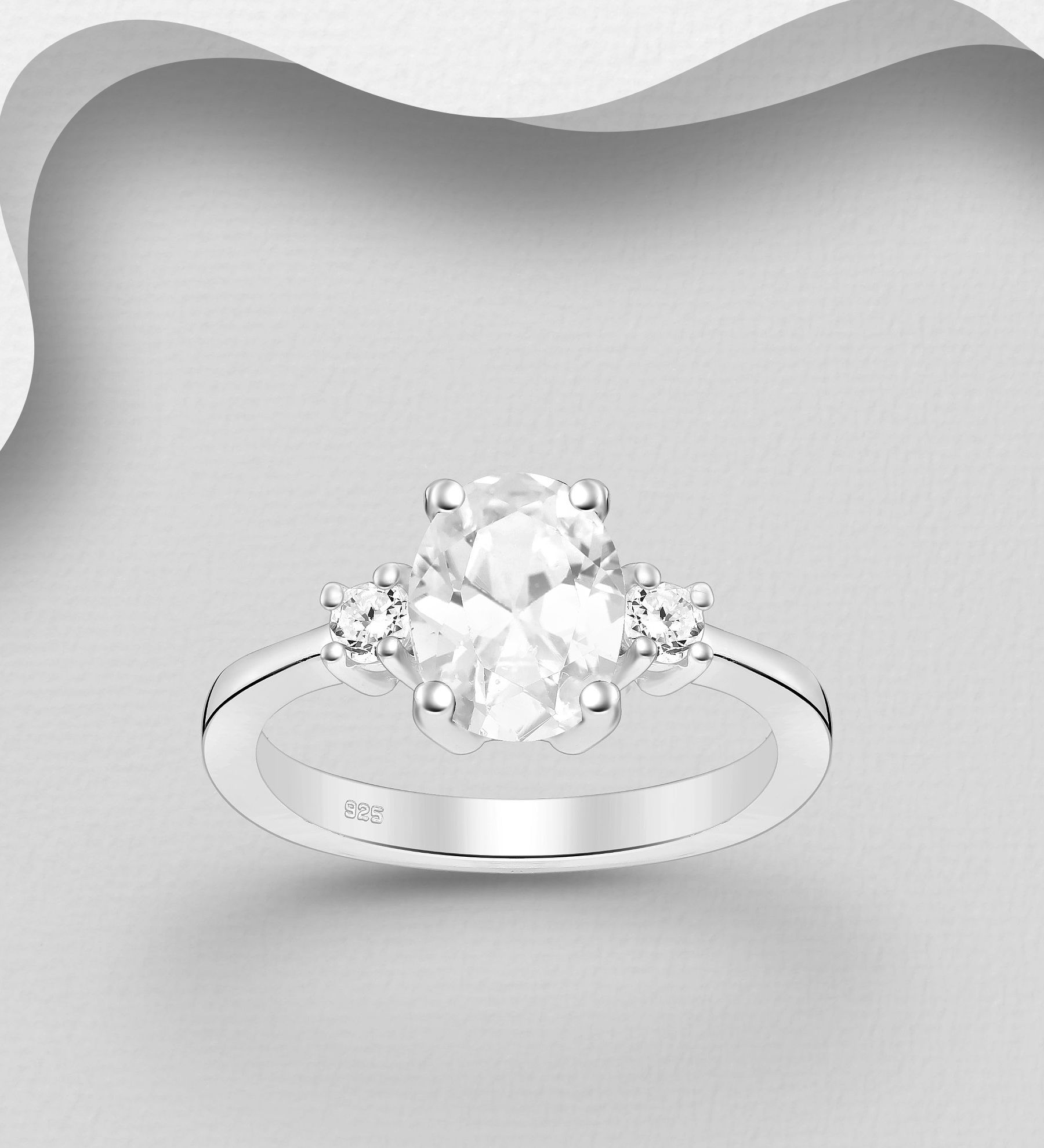 Silverring med stor glittrande Cubic sten i mitten - fina, snygga ringar till tjej/ dam i äkta 925 sterling silver