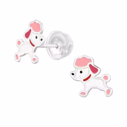 Barnörhängen Pudlar i rosa/vitt - örhängen barn i äkta silver