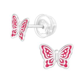 Barnörhängen Fjäril cerise - örhängen barn i äkta 925 silver