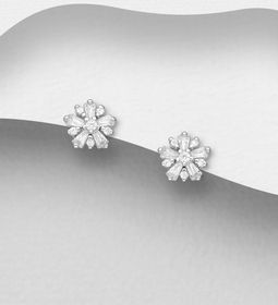 Silverörhängen studs - vackra Blommor av cubic zirkonia