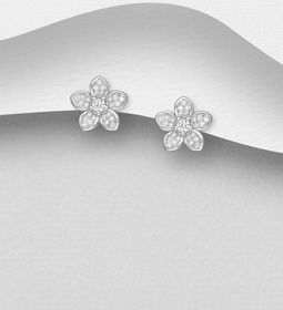 Silverörhängen studs - Blommor av cubic zirkonia stenar