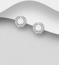 Silverörhängen studs - eleganta Halo med stenar i äkta silver