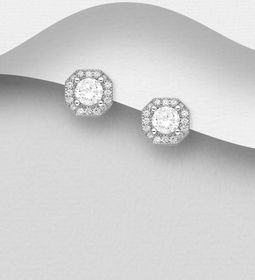 Silverörhängen studs - eleganta Halo med stenar i äkta silver