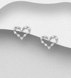 Silverörhängen studs - Hjärtan med cubic zirkonia stenar