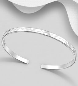 Hamrad Armring cuff - stelt armband i äkta silver dam