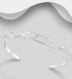 Stelt armband med cubic zirkonia stenar - cuff armband