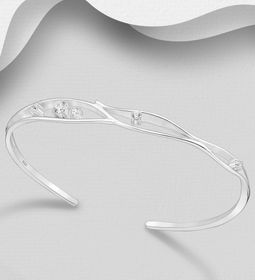 Cuff armband med cubic stenar - stelt silverarmband dam