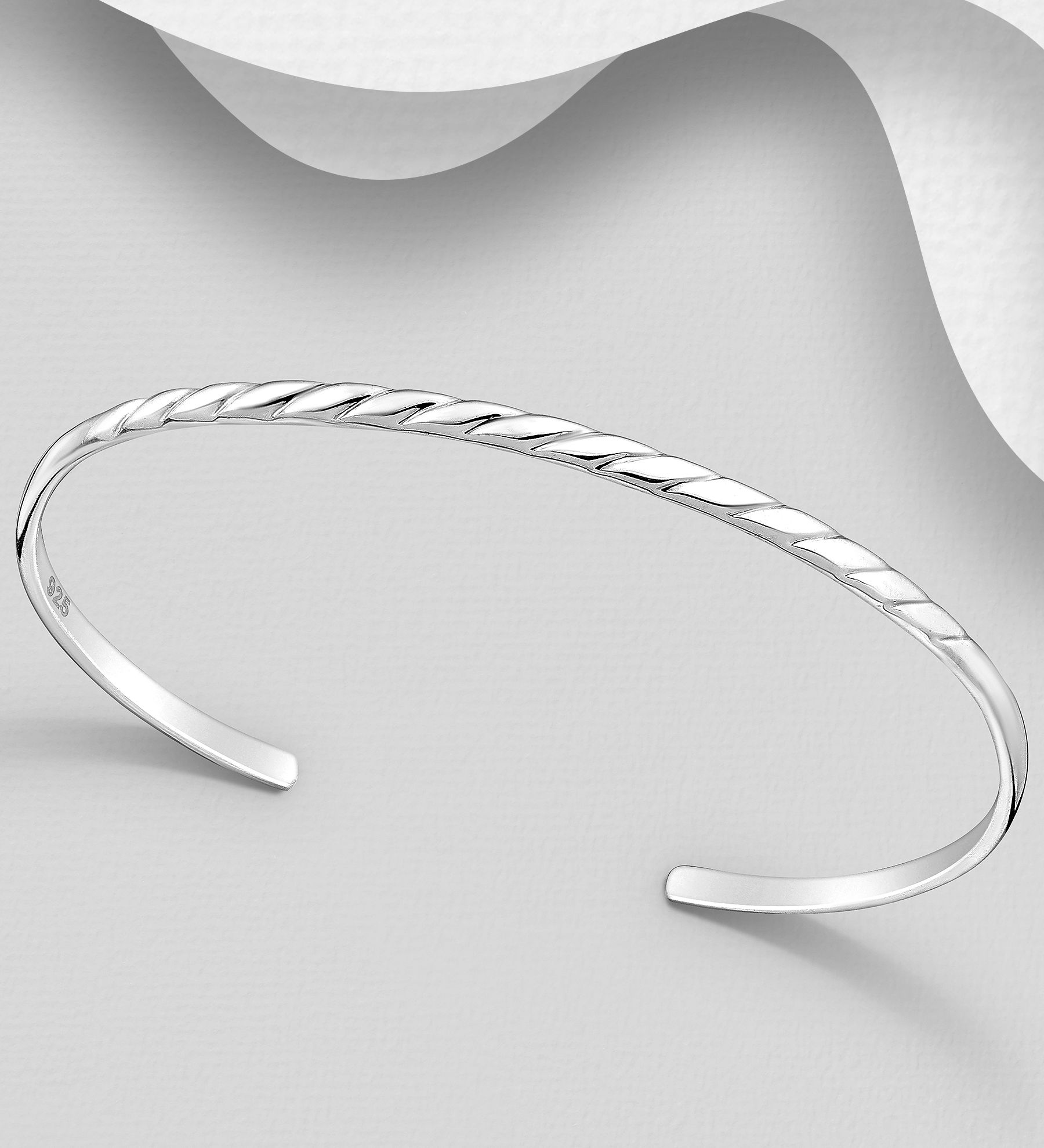 Hårt silverarmband i snygg design - stelt cuff, armband till tjej/ dam i snygg design & äkta 925 sterling silver