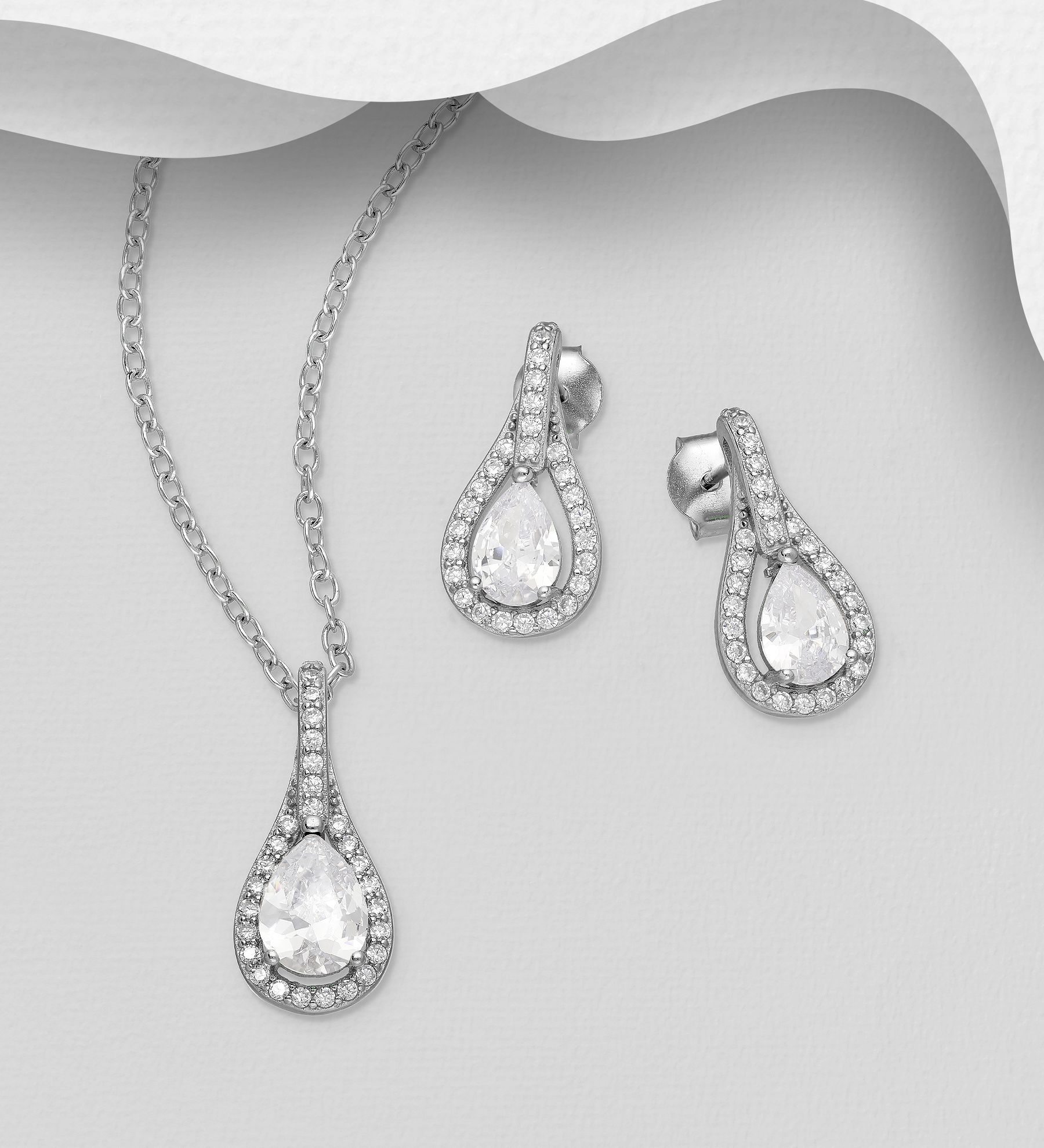Presentstips - Smyckesset Elegant droppformad cubic sten - present till flickvän, fru, frun, frugan, sambo, mamma, dam, älskling