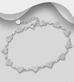 Silverarmband sammansatta Hjärtan av cubic zirkonia stenar