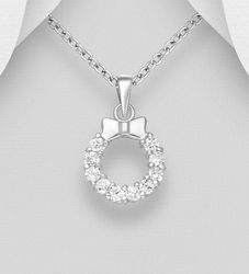 Silverhalsband vacker Krans med Rosett & Cubic Zirkonia
