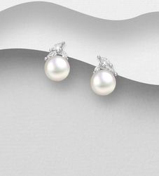 Silverörhängen eleganta sötvattenpärlor med cubic stenar