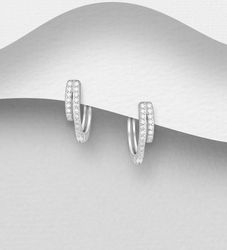 Silverörhängen - stilfull hoop med Cubic Zirkonia stenar