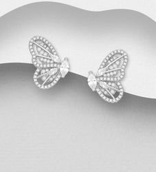 Silverörhängen lyxiga stora fjärilar fyllda med cubic zirkonia
