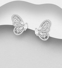 Silverörhängen lyxiga stora fjärilar fyllda med cubic zirkonia