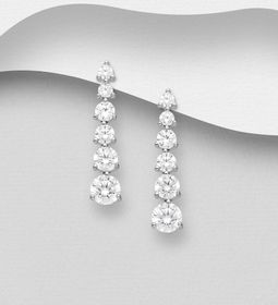 Silverörhängen långa med runda cubic zirkonia stenar