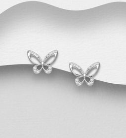 Silverörhängen söta fjärilar med cubic zirkonia i äkta silver