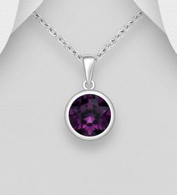 Silverhalsband Rund mörklila kristall - äkta 925 sterling silver