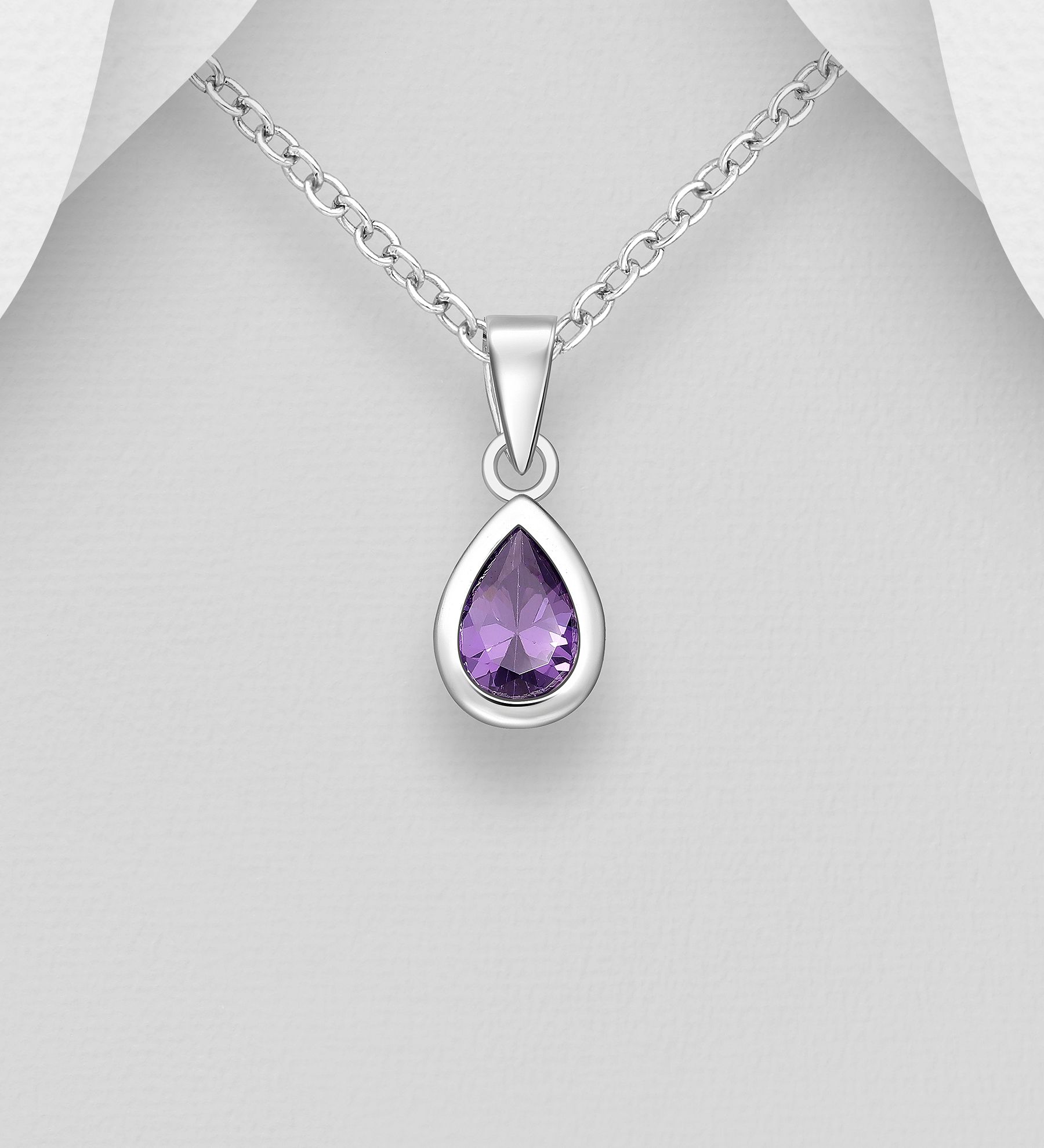 Silverhalsband droppformat hänge av lila Cubic sten