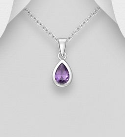 Silverhalsband droppformat hänge av lila Cubic sten