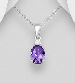Silverhalsband med Hänge av oval lila cubic zirkonia sten