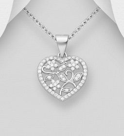 Silverhalsband glittrande Hjärta med blommor av cubic sten