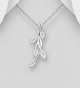 Silverhalsband vackra löv med glittrande cubic zirkonia