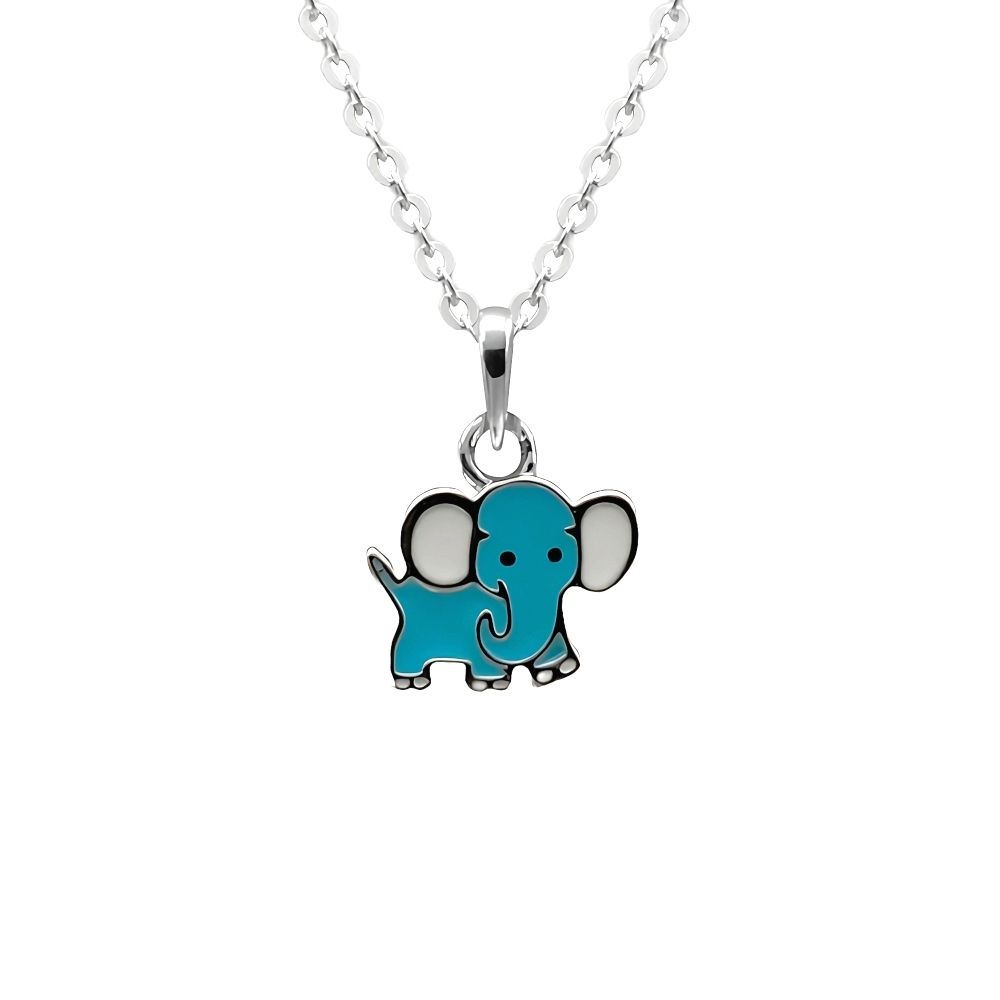 Barnhalsband Elefant blå - fint halsband till barn i äkta silver