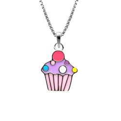 Barnhalsband i silver - söt lila Cupcake i äkta 925 silver