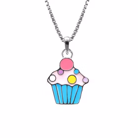 Barnhalsband i silver - söt turkos Cupcake i äkta 925 silver