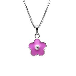 Barnhalsband i silver - söt lila Blomma med sten - äkta silver
