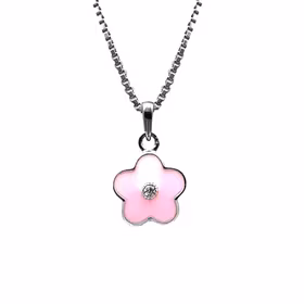 Barnhalsband i silver - söt rosa Blomma med sten - äkta silver