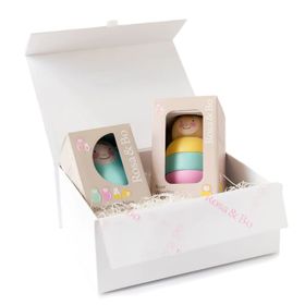 Rosa & Bo Presentask stapelleksak & docka Rainbow