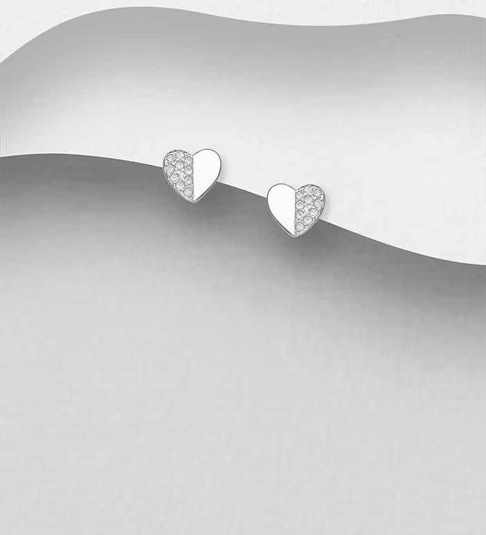 Silverörhängen - kärleksfulla Hjärtan halva med cubic stenar