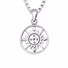 Doppresent till pojke med Kompass - halsband i äkta silver