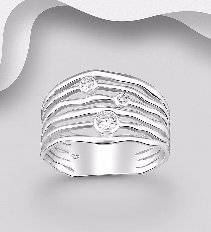 Silverring bred med tre Cubic Zirkonia stenar - äkta 925 silver