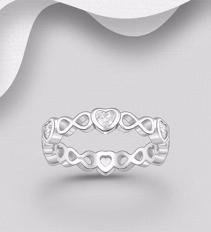 Silverring Hjärtan av Cubic Zirkonia och Evighetstecken
