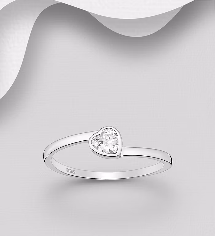 Silverring stilren med Cubic Zirkonia hjärta - äkta 925 silver
