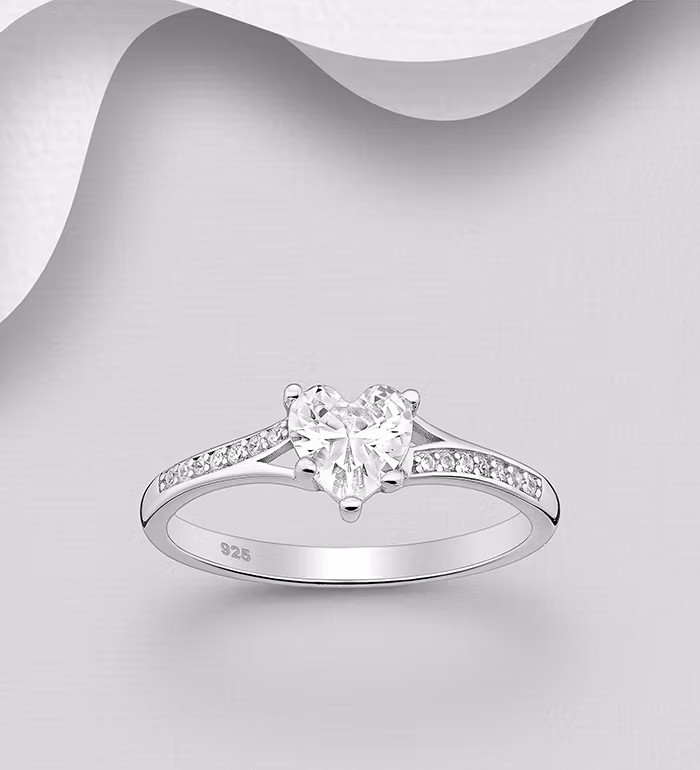 Silverring Hjärta & Cubic Zirkonia stenar - äkta 925 silver