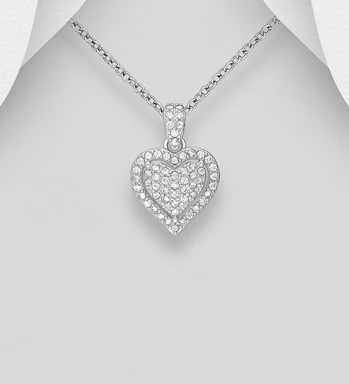 Silverhalsband Hjärta - Silverhjärta fyllt av cubic zirkonia stenar