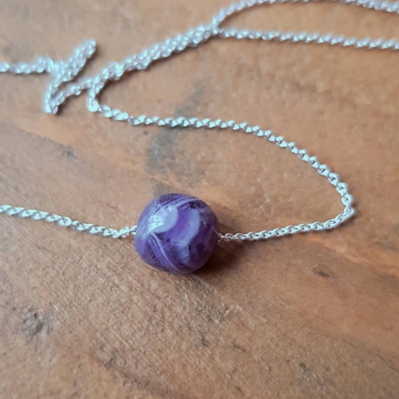 Silverhalband Tiny pebbles melerad ametist