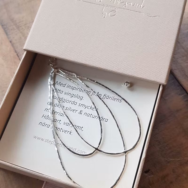 Örhänget skickas i fin smyckeask med ett tillhörande kort där källan för inspiration står skriven.
