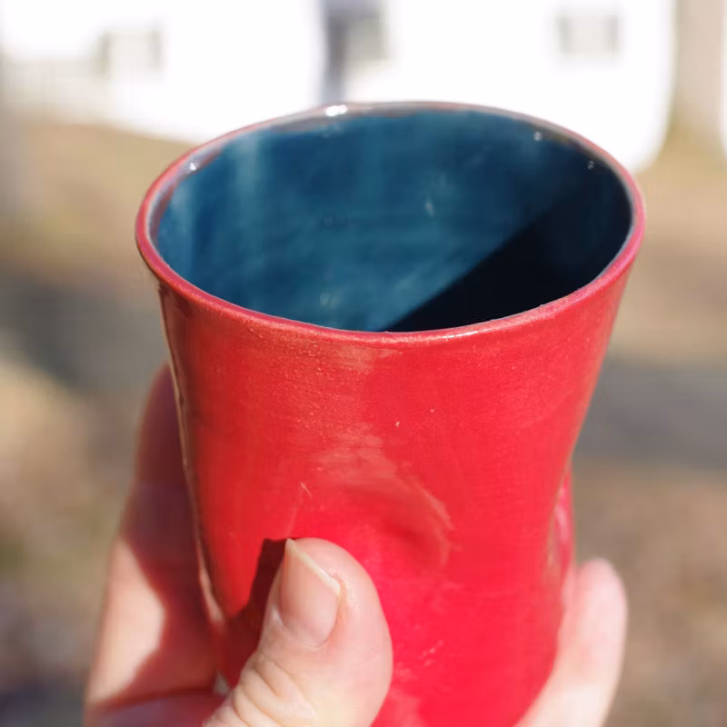 Rød og mørk blågrønn klemmekopp