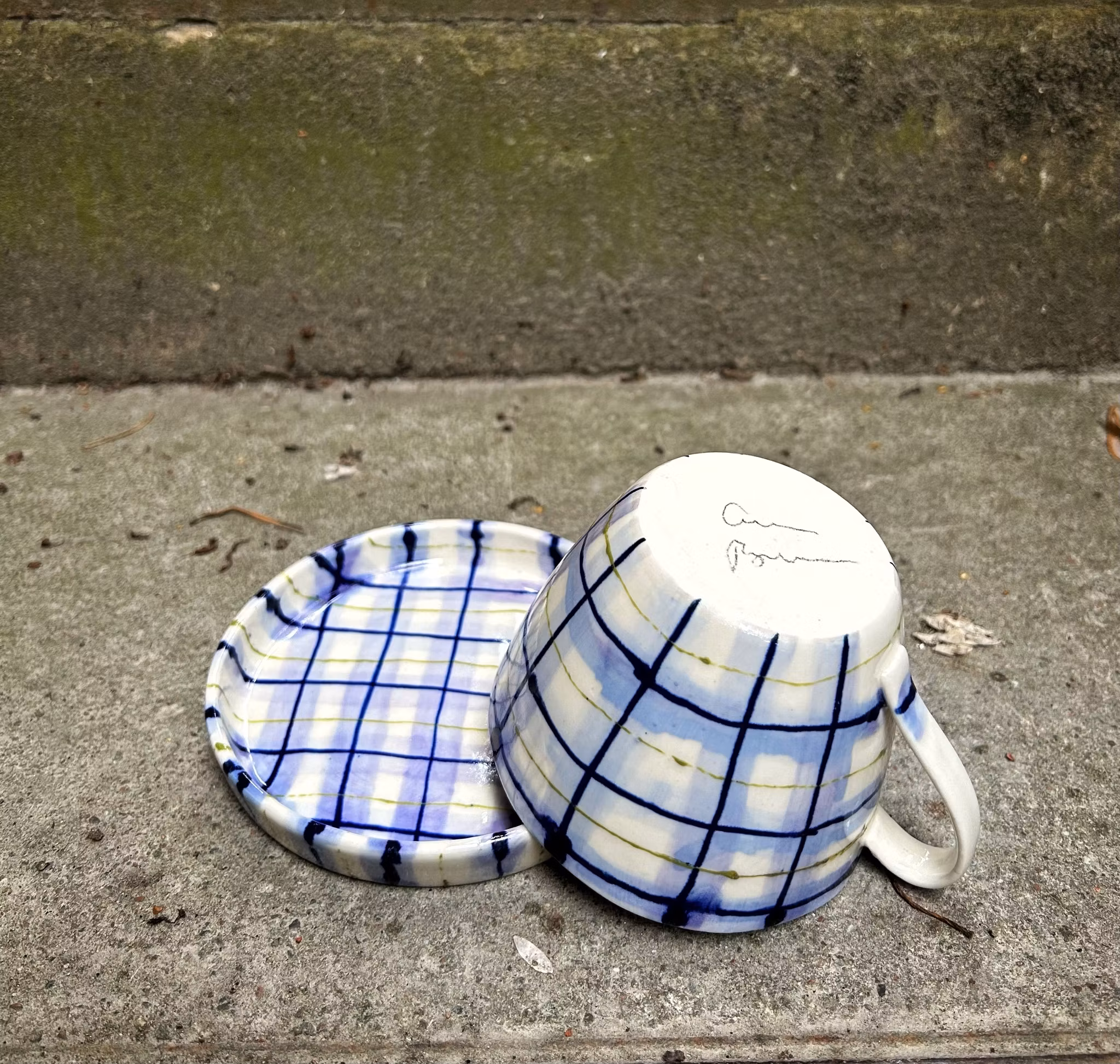 Kopp med fat pläd blå/lila