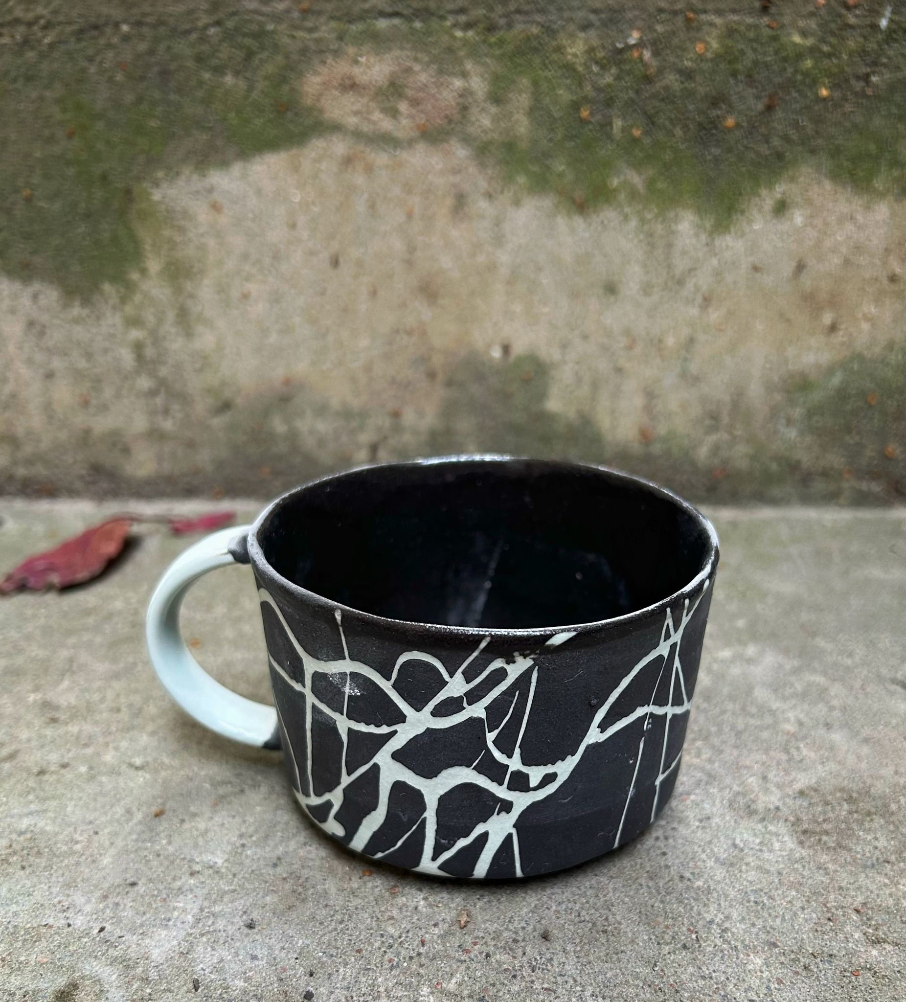 Låg kopp med handtag brun / ljusblå 1