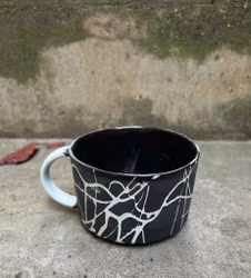 Låg kopp med handtag brun / ljusblå 1